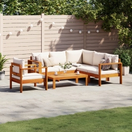 Set de sofás de jardín con cojines 5 pzas madera maciza acacia