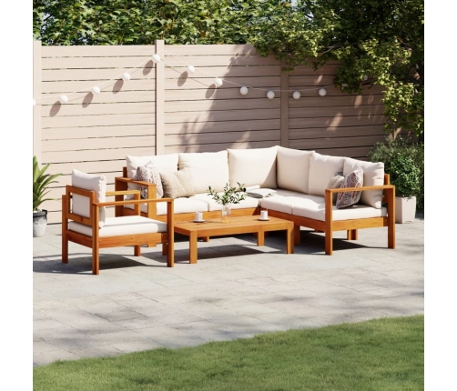 Set de sofás de jardín con cojines 5 pzas madera maciza acacia