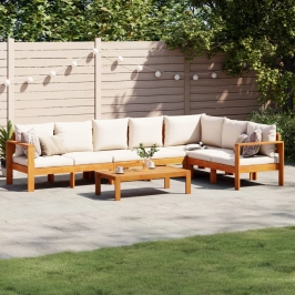 Set de sofás de jardín con cojines 5 pzas madera maciza acacia