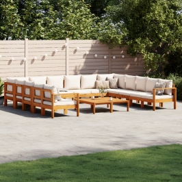 Set de sofás de jardín con cojines 10 pzas madera maciza acacia