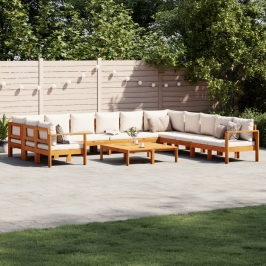 Set de sofás de jardín con cojines 9 pzas madera maciza acacia