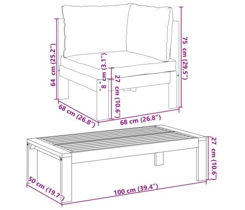 Set sofás de jardín con cojines 4 pzas madera maciza de acacia