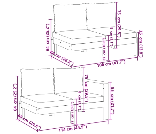 Set de sofás de jardín con cojines 5 pzas madera maciza acacia