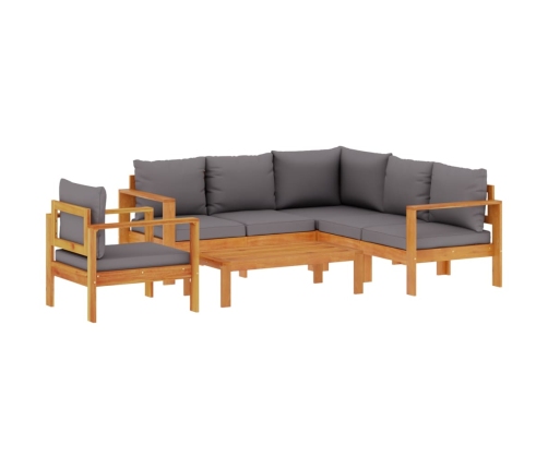 Set de sofás de jardín con cojines 5 pzas madera maciza acacia