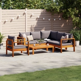 Set de sofás de jardín con cojines 5 pzas madera maciza acacia