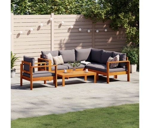 Set de sofás de jardín con cojines 5 pzas madera maciza acacia