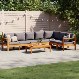 Set de sofás de jardín con cojines 5 pzas madera maciza acacia