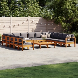Set de sofás de jardín con cojines 10 pzas madera maciza acacia