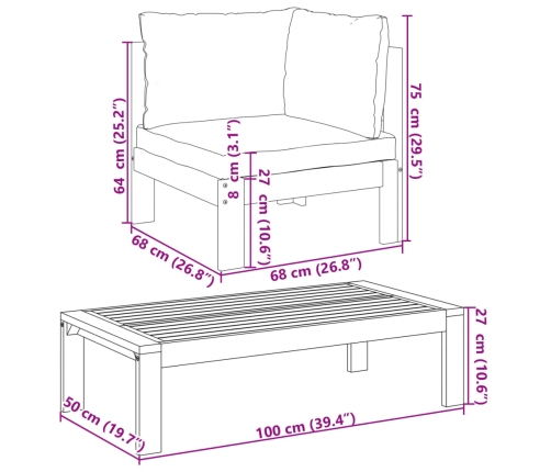 Set de sofás de jardín con cojines 9 pzas madera maciza acacia