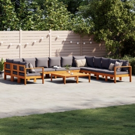 Set de sofás de jardín con cojines 9 pzas madera maciza acacia