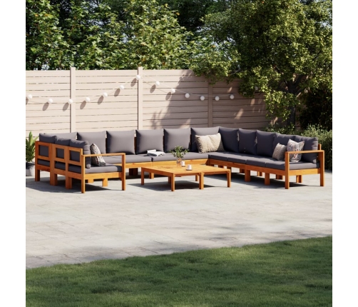 Set de sofás de jardín con cojines 9 pzas madera maciza acacia