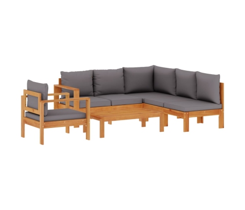 Set de sofás de jardín con cojines 5 pzas madera maciza acacia