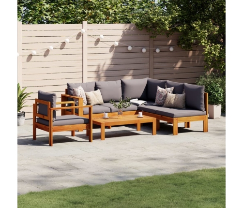 Set de sofás de jardín con cojines 5 pzas madera maciza acacia
