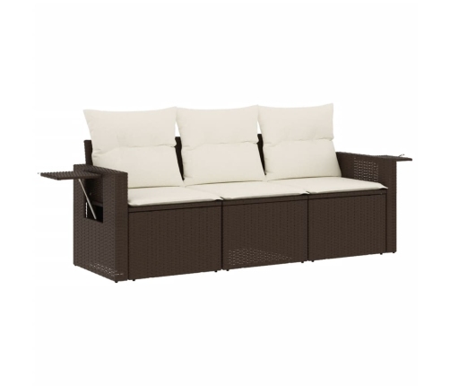 Set sofás de jardín 3 piezas y cojines ratán sintético marrón