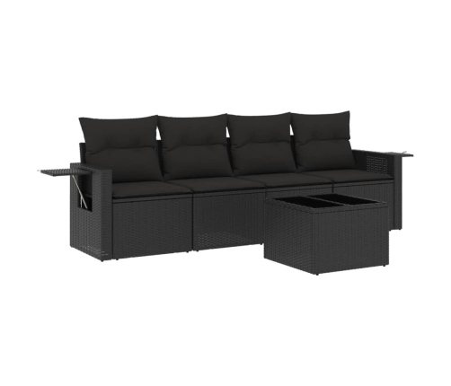 Set de muebles de jardín 5 pzas y cojines ratán sintético negro