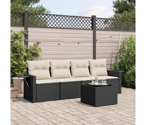 Set de muebles de jardín 5 pzas y cojines ratán sintético negro