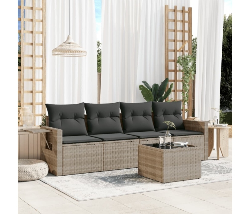 Set de sofás jardín y cojines 5 pzas ratán sintético gris claro