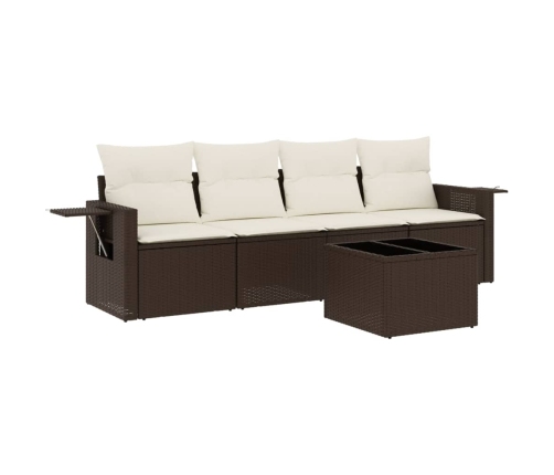 Set comedor de jardín 5 piezas y cojines ratán sintético marrón