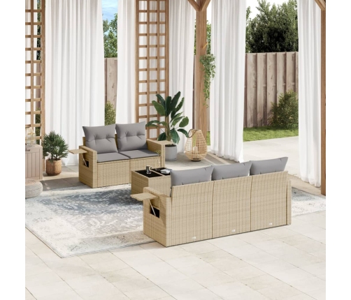 Juego de sofás jardín con cojines 6 pzas ratán sintético beige
