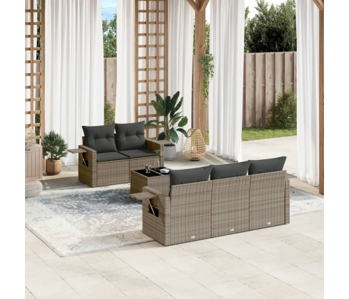 Set de muebles de jardín 6 pzas y cojines ratán sintético gris