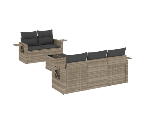 Set de sofás de jardín 6 pzas y cojines ratán sintético gris