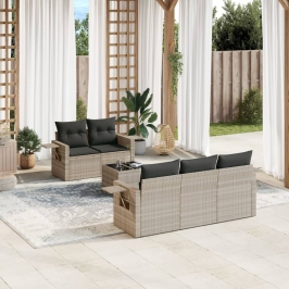 Set de sofás de jardín 6 pzas y cojines ratán sintético gris