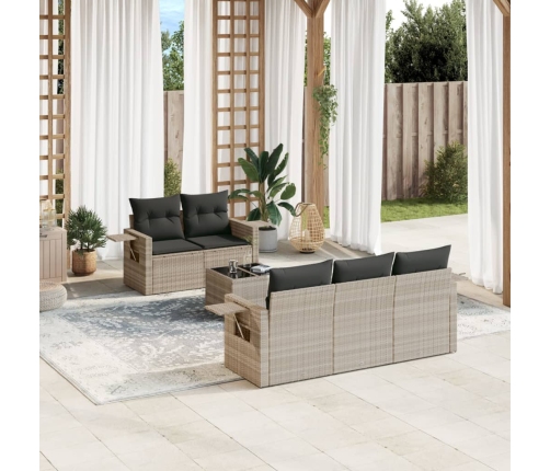 Set de sofás de jardín 6 pzas y cojines ratán sintético gris