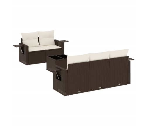 Set sofás de jardín 6 piezas y cojines ratán sintético marrón