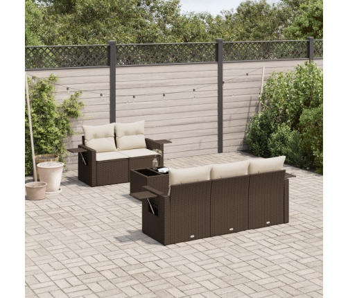 Set sofás de jardín 6 piezas y cojines ratán sintético marrón