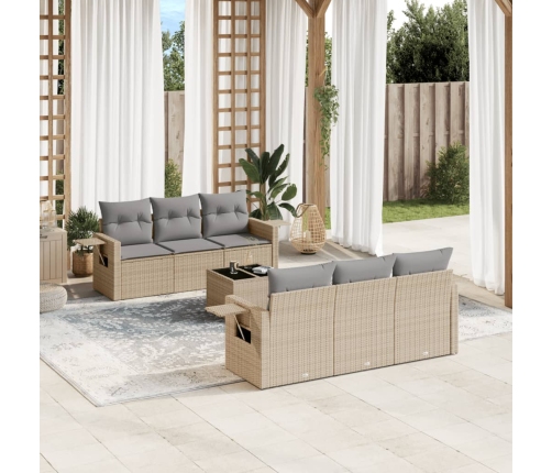 Set sofás de jardín 7 piezas y cojines ratán sintético beige
