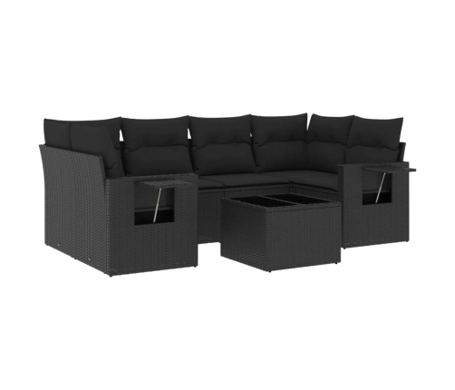Set de comedor de jardín 7 pzas y cojines ratán sintético negro