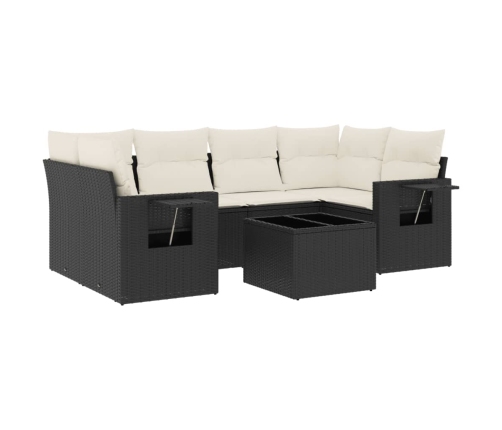 Set de comedor de jardín 7 pzas y cojines ratán sintético negro