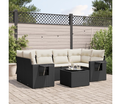 Set de comedor de jardín 7 pzas y cojines ratán sintético negro