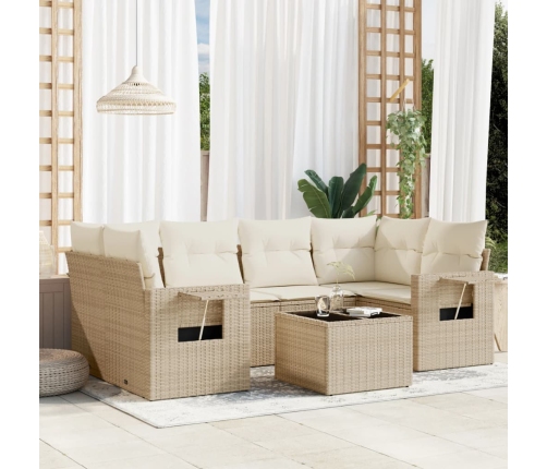 Set sofás de jardín 7 piezas y cojines ratán sintético beige