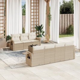 Juego de sofás de jardín con cojines beige 8 pzas ratán PE