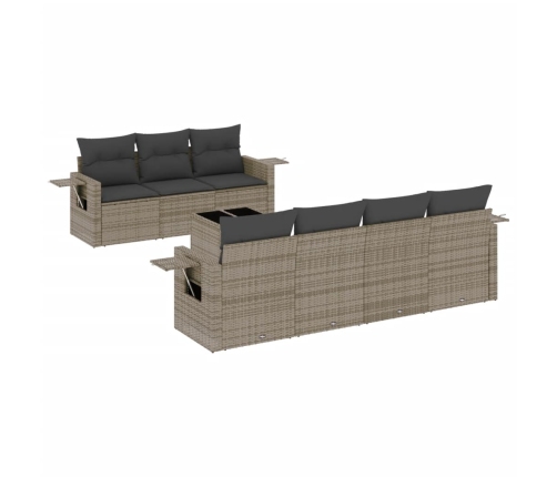 Set de sofás de jardín 8 pzas y cojines ratán sintético gris