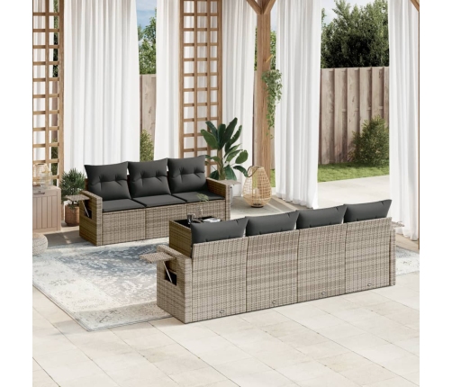 Set de sofás de jardín 8 pzas y cojines ratán sintético gris