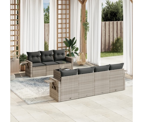 Set de sofás de jardín 8 pzas y cojines ratán sintético gris