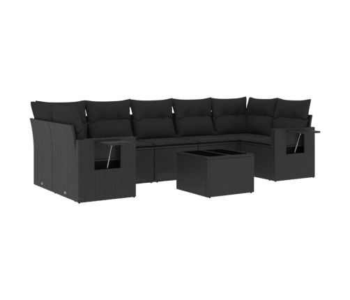 Set de sofás de jardín 8 piezas y cojines ratán sintético negro