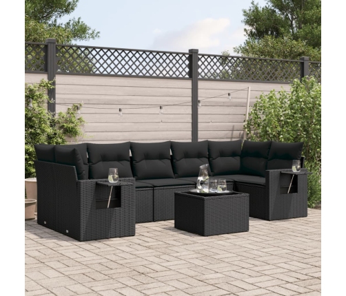 Set de sofás de jardín 8 piezas y cojines ratán sintético negro