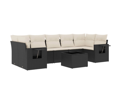 Set de sofás de jardín 8 piezas y cojines ratán sintético negro