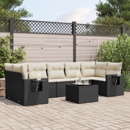 Set de sofás de jardín 8 piezas y cojines ratán sintético negro