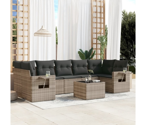 Set de sofás de jardín 8 pzas y cojines ratán sintético gris