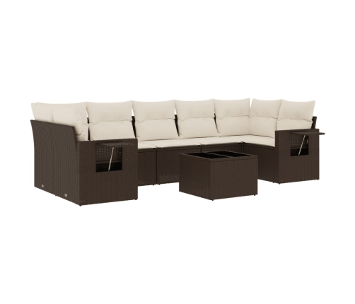 Set sofás de jardín 8 piezas y cojines ratán sintético marrón