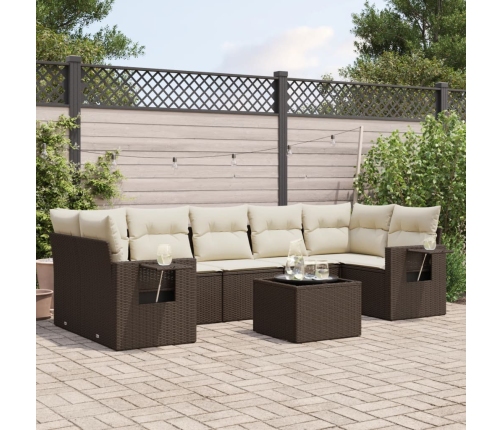 Set sofás de jardín 8 piezas y cojines ratán sintético marrón