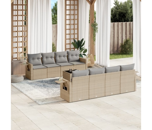 Set de sofás de jardín 9 pzas con cojines ratán sintético beige