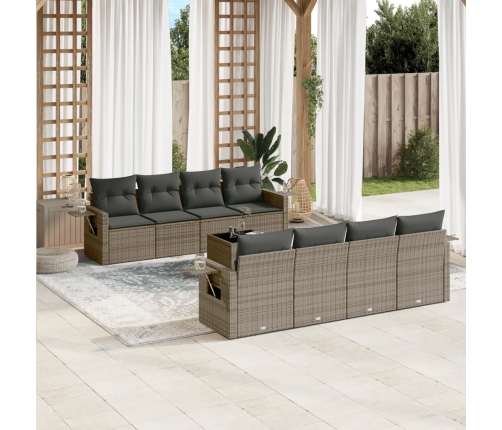 Set de muebles de jardín 9 pzas y cojines ratán sintético gris
