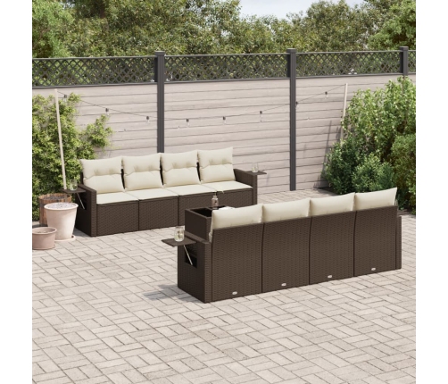 Set de sofás de jardín 9 pzas y cojines ratán sintético marrón