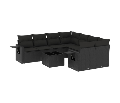 Set de sofás de jardín 8 piezas y cojines ratán sintético negro