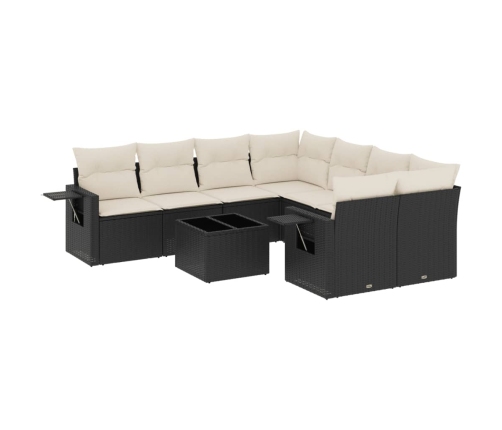 Set de sofás de jardín 8 piezas y cojines ratán sintético negro